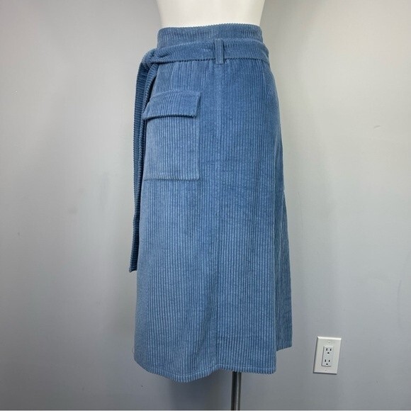 Deer and Flyer Light Blue Corduroy High Waist Cargo Utility Midi Wrap Skirt M - Picture 7 of 16